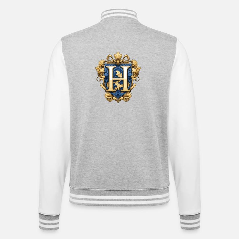 H Buchstabe Name Krone - College-Sweatjacke - Grau meliert/Weiß