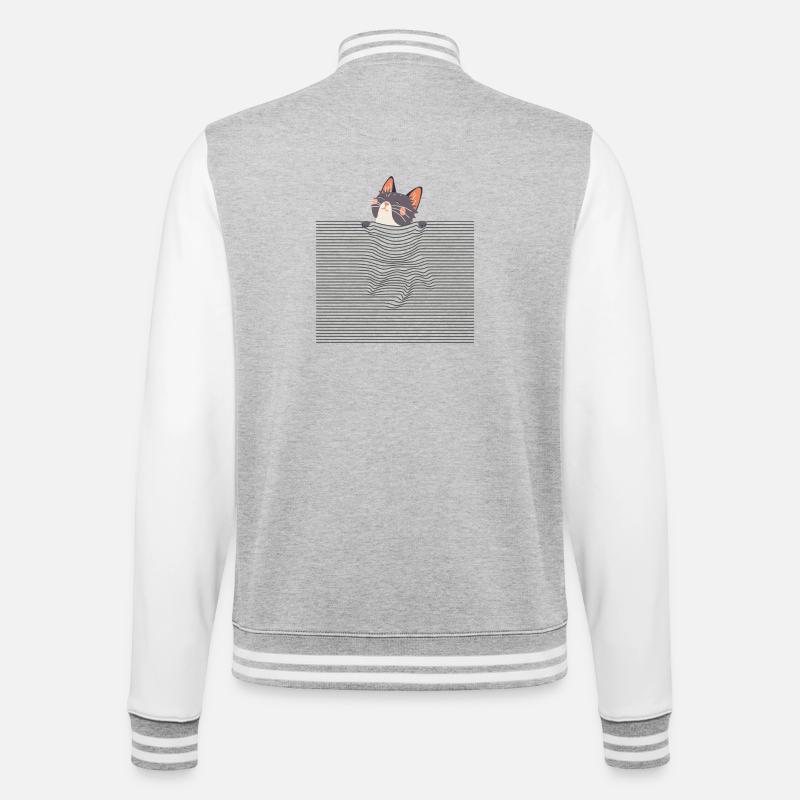 Curious Cat – Funny Optical Line Art - College-Sweatjacke - Grau meliert/Weiß