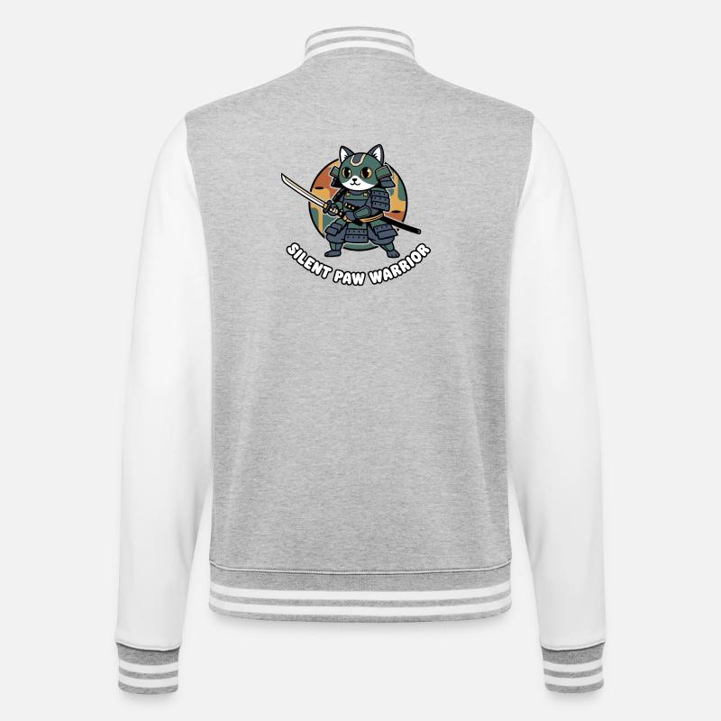 Stiller Pfoten Samurai-Krieger Katze - College-Sweatjacke - Grau meliert/Weiß