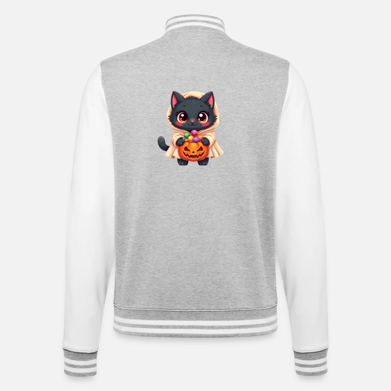 Chat d’Halloween avec citrouille d’Halloween - Veste Teddy - gris chiné / blanc