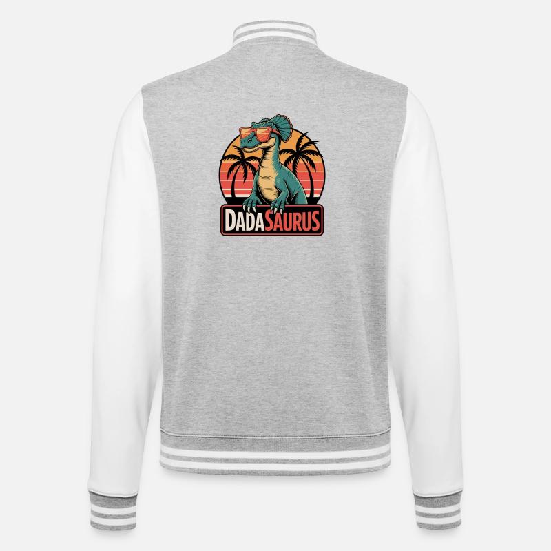 Dadasaurus Cooler Dinosaurier Retro Palmen - College-Sweatjacke - Grau meliert/Weiß