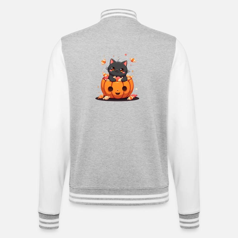 Chat d’Halloween avec citrouille d’Halloween - Veste Teddy - gris chiné / blanc