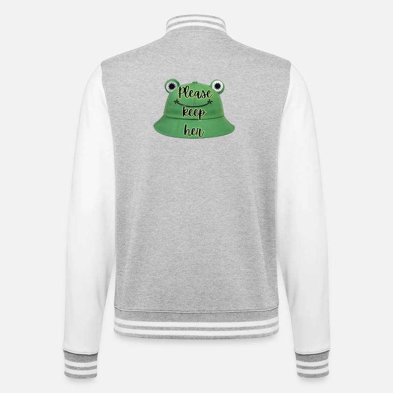 Please keep here - Frog hat - College Sweat Jacket - heather grey/white