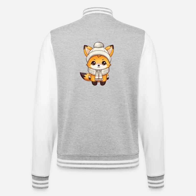 Renard Hiver Animal Bébé Bande Dessinée - Veste Teddy - gris chiné / blanc