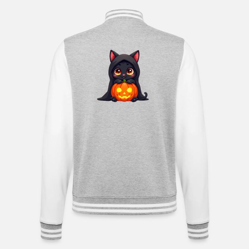 Chat d’Halloween avec citrouille d’Halloween - Veste Teddy - gris chiné / blanc