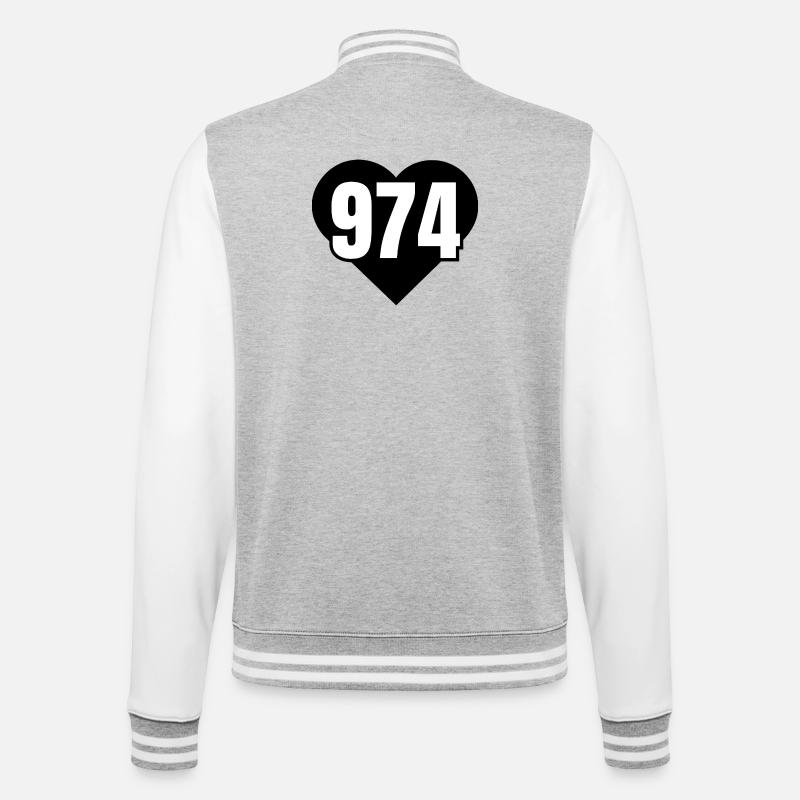 Chiffre 974 en noir et blanc - Veste Teddy - gris chiné / blanc