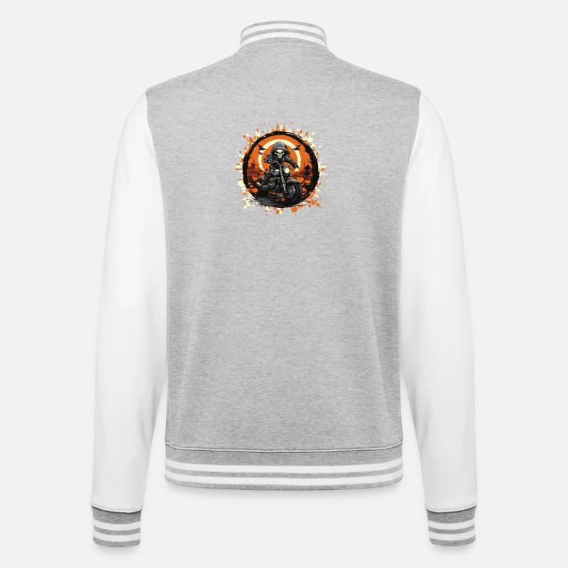 Skeleton Biker in Halloween Ring - College Sweat Jacket - heather grey/white