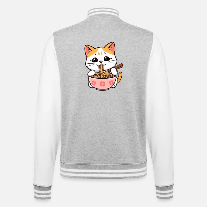 Le chat mange des nouilles ramen - Veste Teddy - gris chiné / blanc