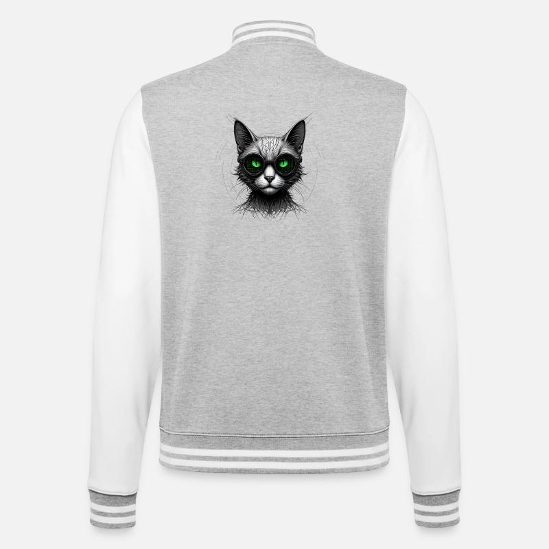 Green Eyes Computer Coder Geek Cat - College Sweat Jacket - heather grey/white