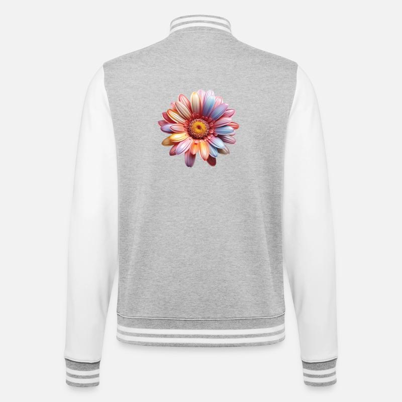 Regenbogen Gänseblümchen – Bunte Flowerpower - College-Sweatjacke - Grau meliert/Weiß