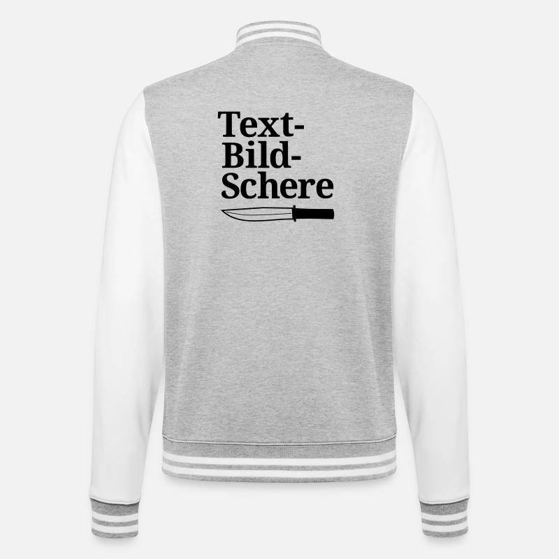 Text-Bild-Schere - College-Sweatjacke - Grau meliert/Weiß