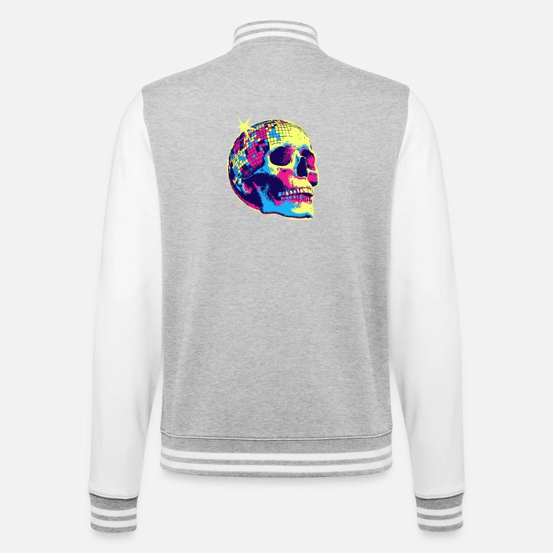 Neon Disco Skull - College Sweat Jacket - heather grey/white