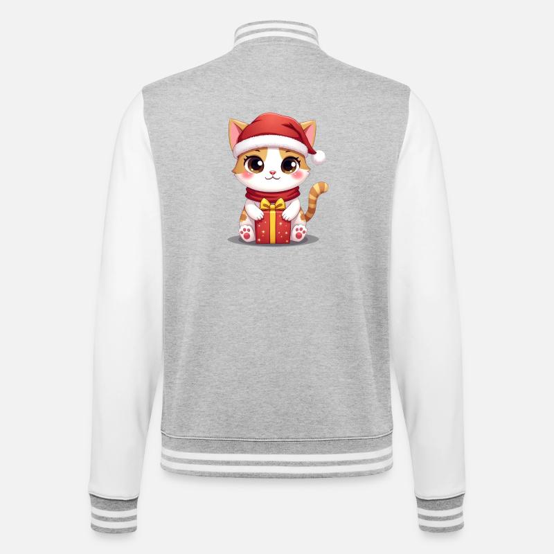 Chat mignon Noël avec cadeau - Veste Teddy - gris chiné / blanc