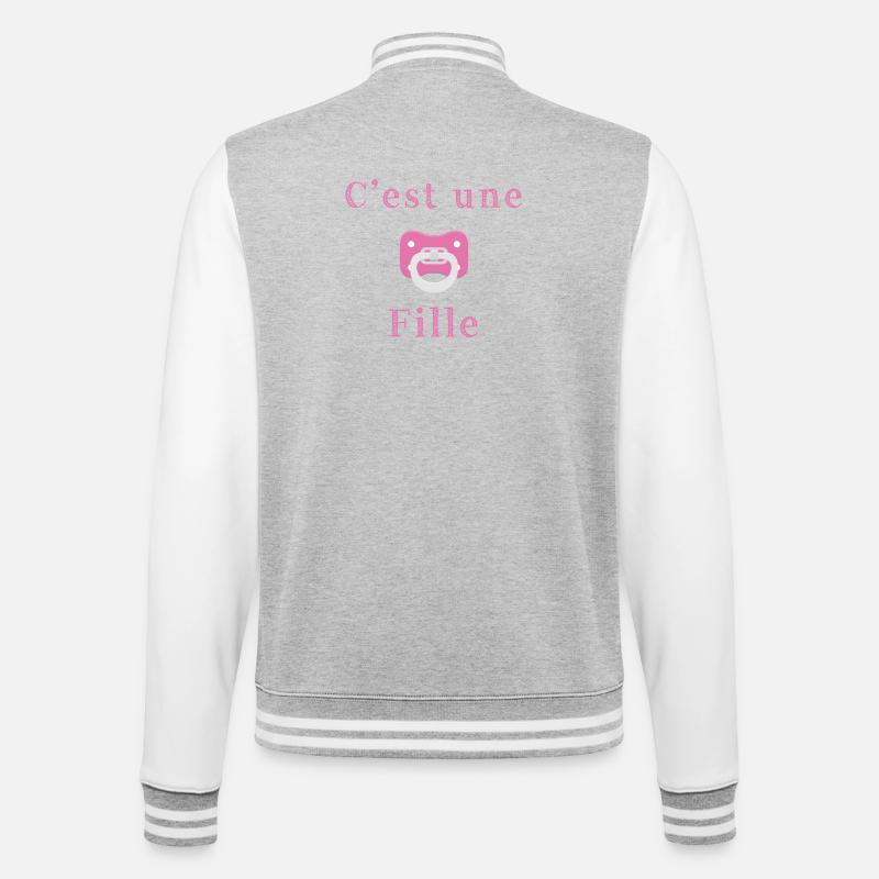Geburt - es ist ein Mädchen - College-Sweatjacke - Grau meliert/Weiß