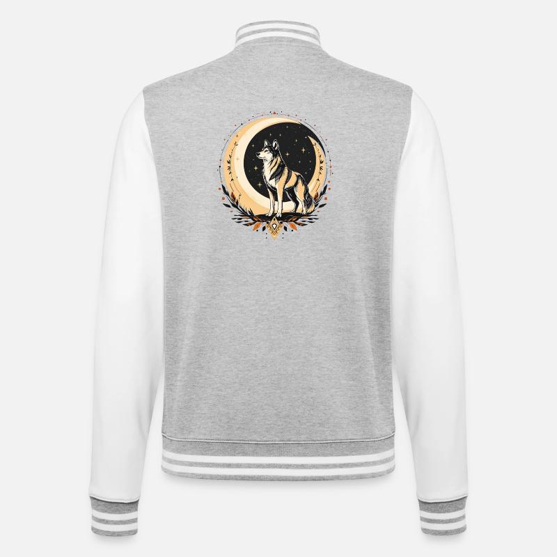 Boho Wolf - College-Sweatjacke - Grau meliert/Weiß