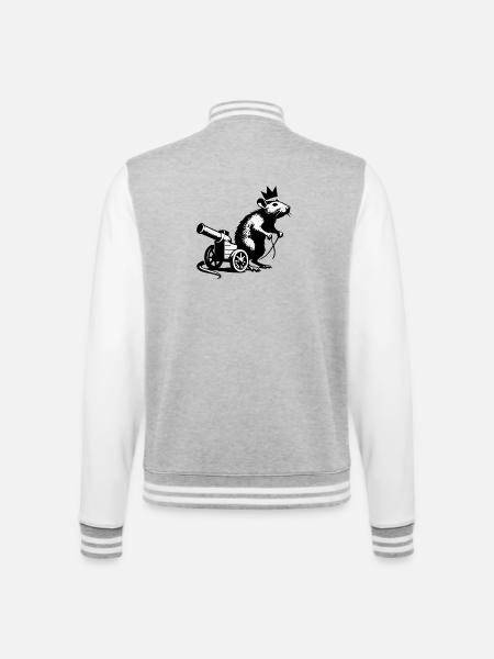 Kaiserratte auf Kanonenwagen | Königsratte - College-Sweatjacke - Grau meliert/Weiß