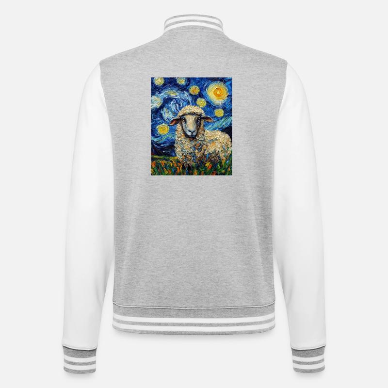 Sheep Van Gogh Style Starry Night - College Sweat Jacket - heather grey/white