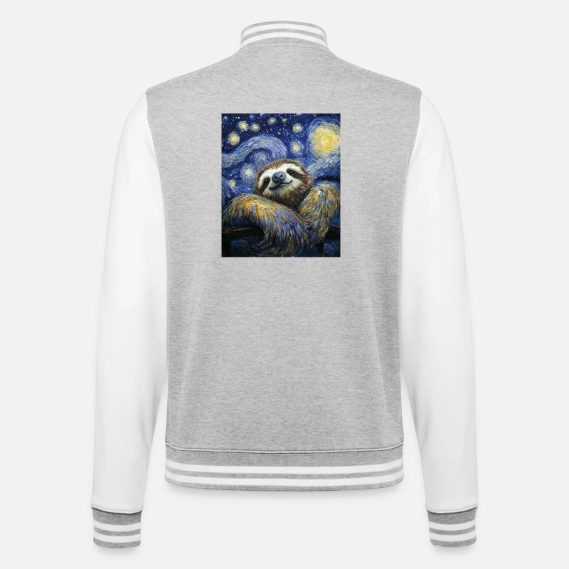 Faultier Van Gogh Style Starry Night - College-Sweatjacke - Grau meliert/Weiß