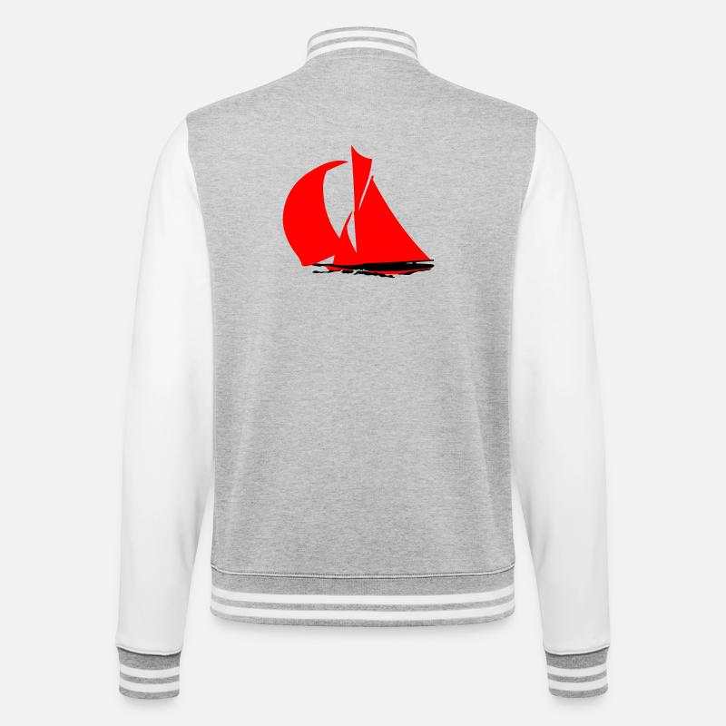 Silhouette de voilier rouge - Veste Teddy - gris chiné / blanc