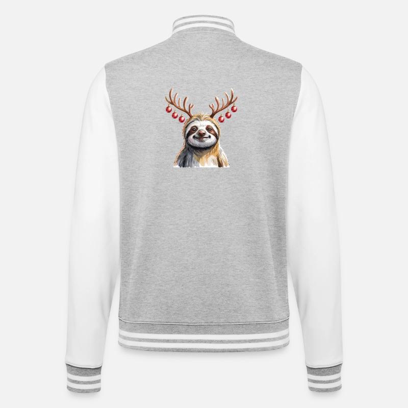 Faultier Mit Rentiergeweih Und Weihnachtskugeln - College-Sweatjacke - Grau meliert/Weiß