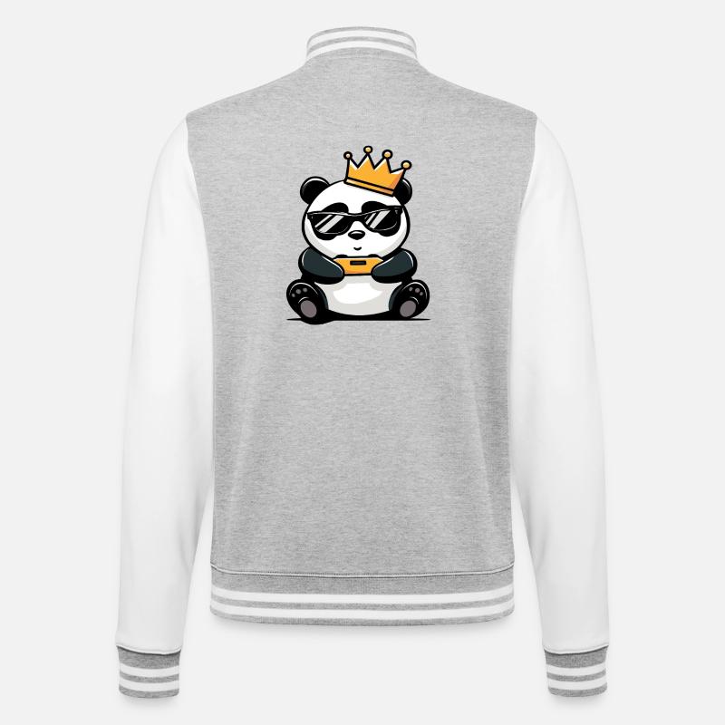 Panda Controller und Krone - College-Sweatjacke - Grau meliert/Weiß