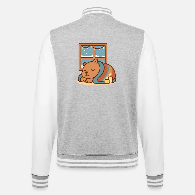 Capybara kuschelt sich im Winter ein - College-Sweatjacke - Grau meliert/Weiß