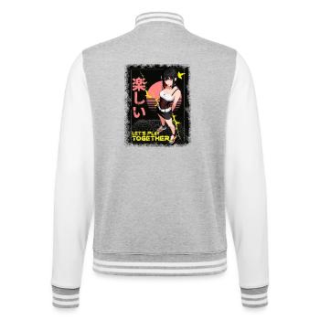 Gaming Anime Girl-Im Kawaii Retro Style Let's Play - College-Sweatjacke - Grau meliert/Weiß - Hinten - Marisol (170cm)