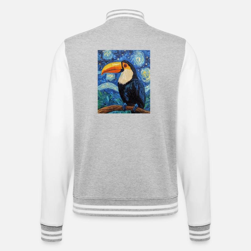 Tukan Vogel Van Gogh Style - College-Sweatjacke - Grau meliert/Weiß