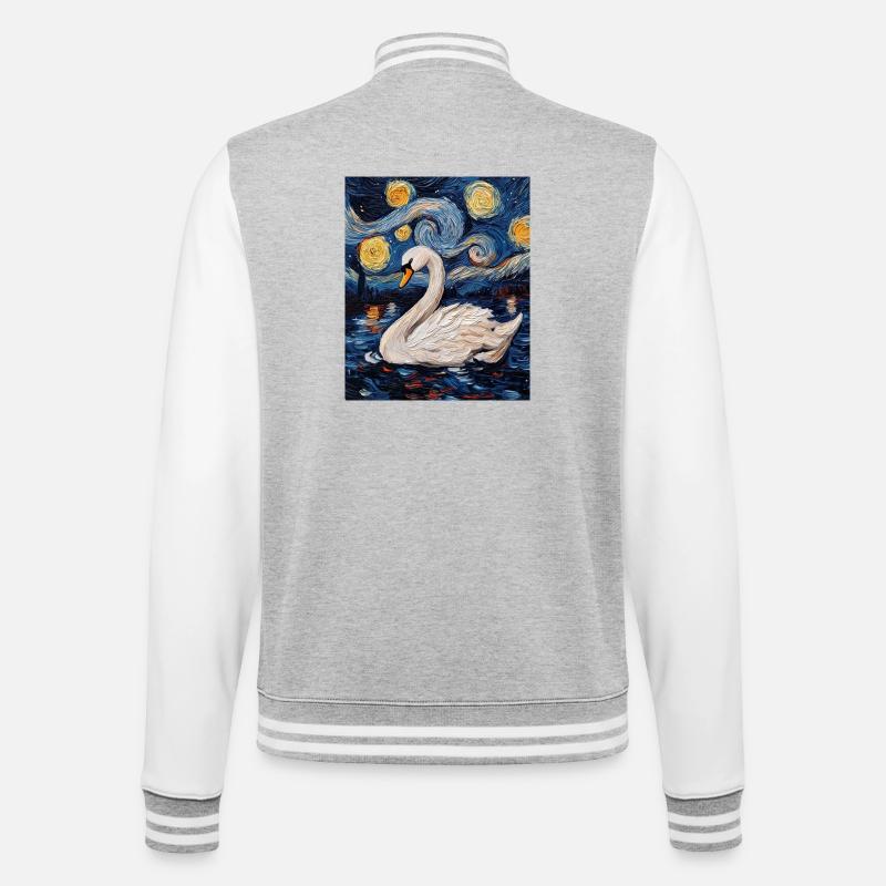 Schwan Vogel Van Gogh Style - College-Sweatjacke - Grau meliert/Weiß