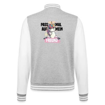 Freches Einhorn – Pass auf mein Freund! - College-Sweatjacke - Grau meliert/Weiß - Hinten - Marisol (170cm)