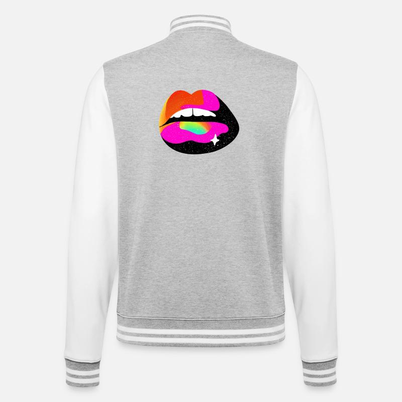 Regenbogen Lippe Pop Art - College-Sweatjacke - Grau meliert/Weiß