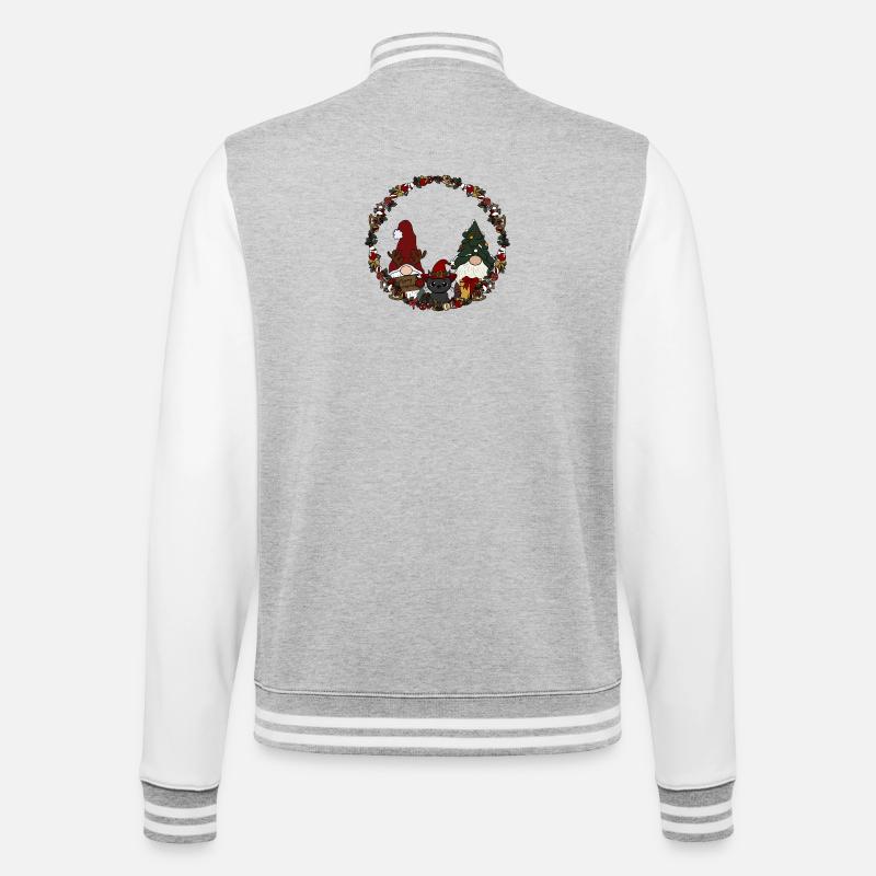 Wichtel mit Katze  im Weihnachtskranz - College-Sweatjacke - Grau meliert/Weiß