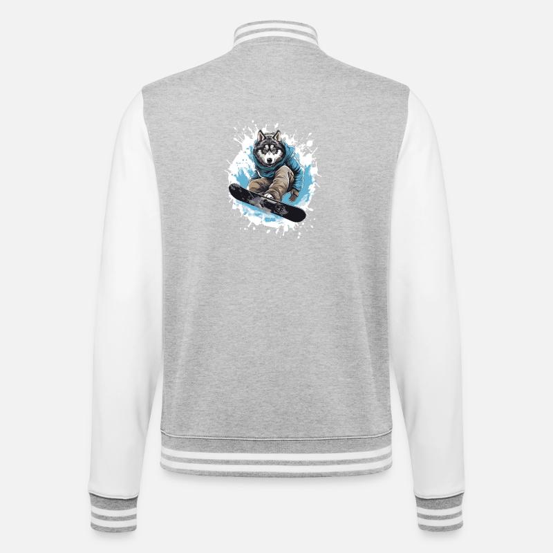 Husky Hund Snowboard - College-Sweatjacke - Grau meliert/Weiß