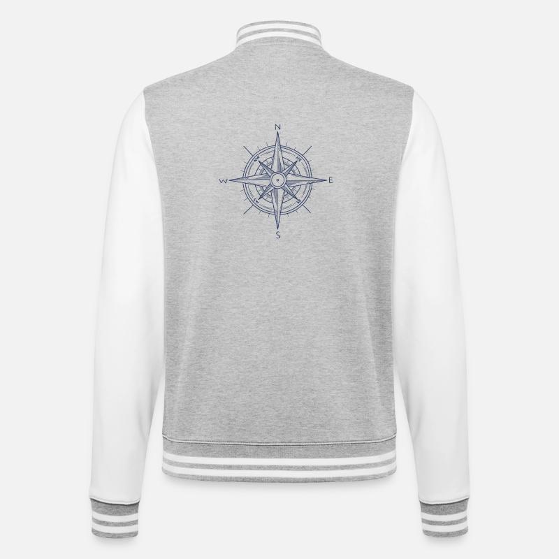 Nautic Design Blauer Kompass Nautisches Emblem - College-Sweatjacke - Grau meliert/Weiß