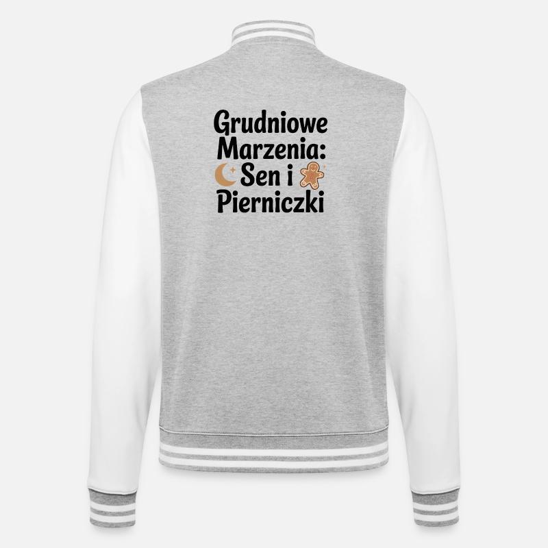 Dezemberträume: Schlaf und Lebkuchen - College-Sweatjacke - Grau meliert/Weiß