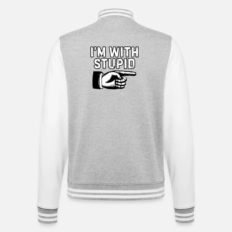 Ich bin mit dummem Zeigefinger - College-Sweatjacke - Grau meliert/Weiß