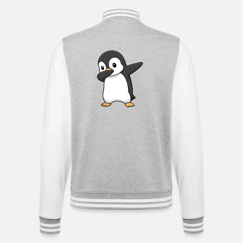 Dabbing Pinguin - College-Sweatjacke - Grau meliert/Weiß