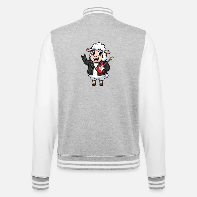 Rocker Sheep mit E-Gitarre - College-Sweatjacke - Grau meliert/Weiß