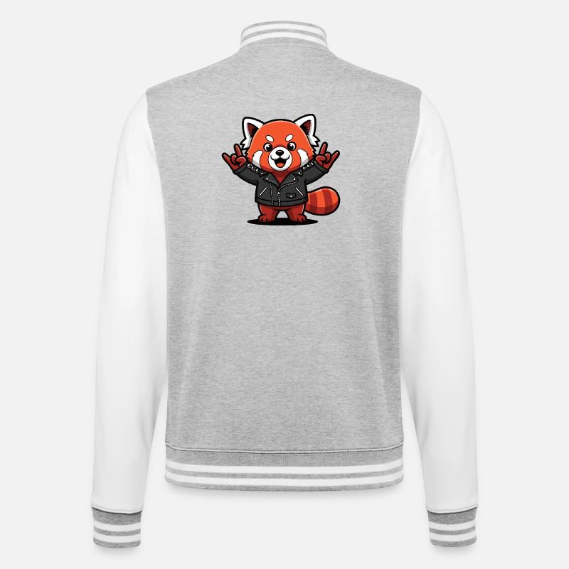 Roter Panda in Lederjacke - College-Sweatjacke - Grau meliert/Weiß