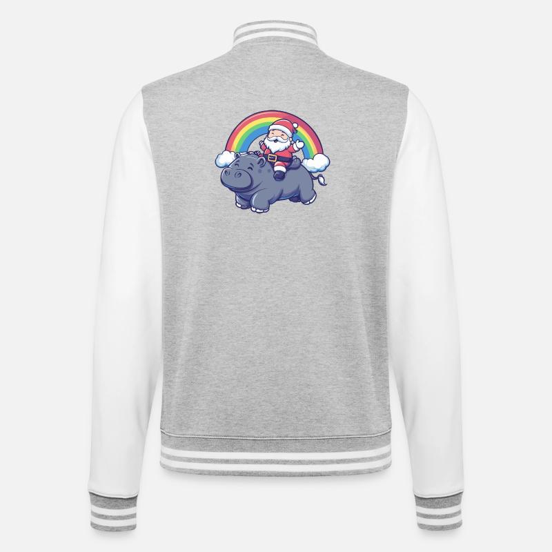 Nilpferd Weihnachtsmann Weihnachten - College-Sweatjacke - Grau meliert/Weiß
