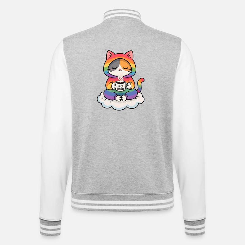 Regenbogenkatze auf einer Wolke - College-Sweatjacke - Grau meliert/Weiß