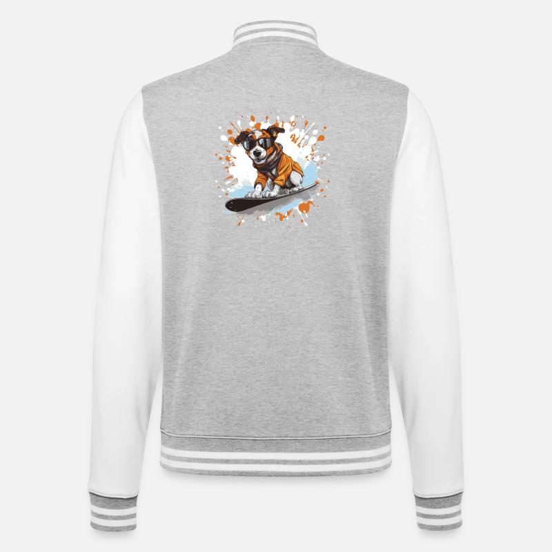 Jack Russel Terrier Hund Snowboard - College-Sweatjacke - Grau meliert/Weiß