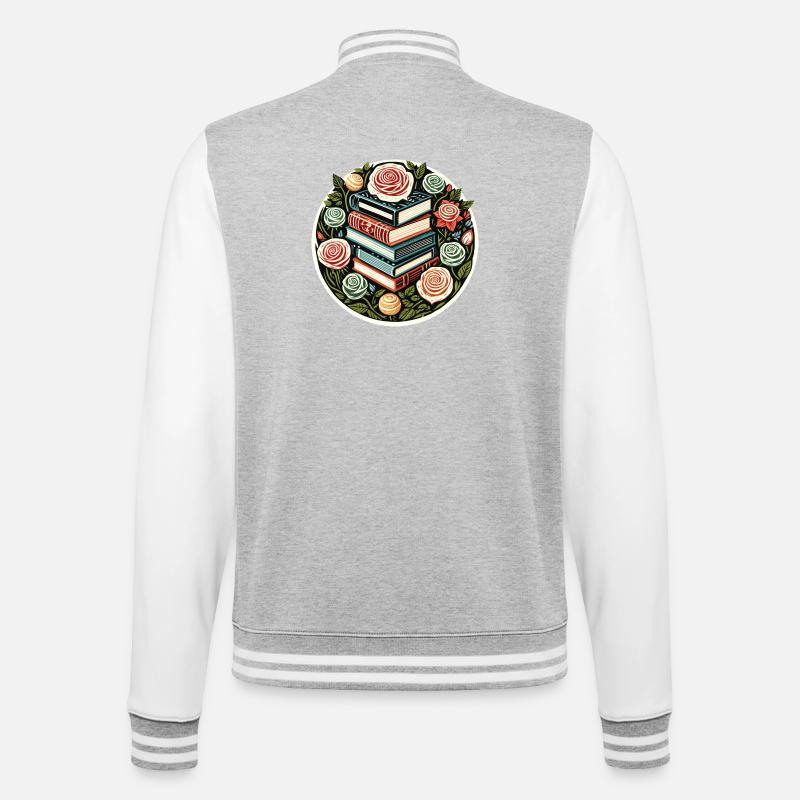 Floral Book Stack Emblem - College Sweat Jacket - heather grey/white