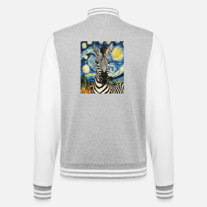Zebra Van Gogh Style Starry Night - College-Sweatjacke - Grau meliert/Weiß