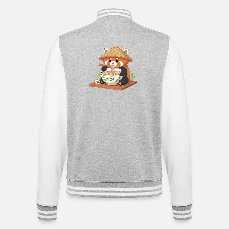 Ramen Panda avec chapeau de paille - Veste Teddy - gris chiné / blanc