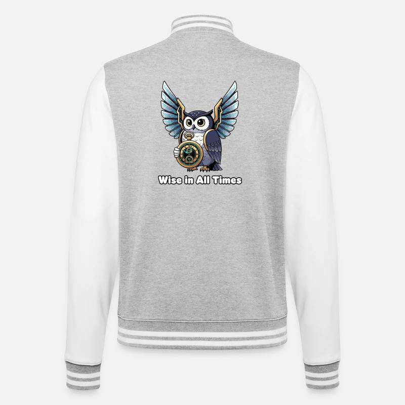 Wise Owl with Clock – Timeless Wisdom - College Sweat Jacket - heather grey/white
