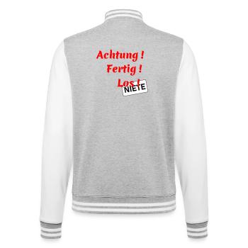 Achtung - Fertig - Los - College-Sweatjacke - Grau meliert/Weiß - Hinten - Marisol (170cm)
