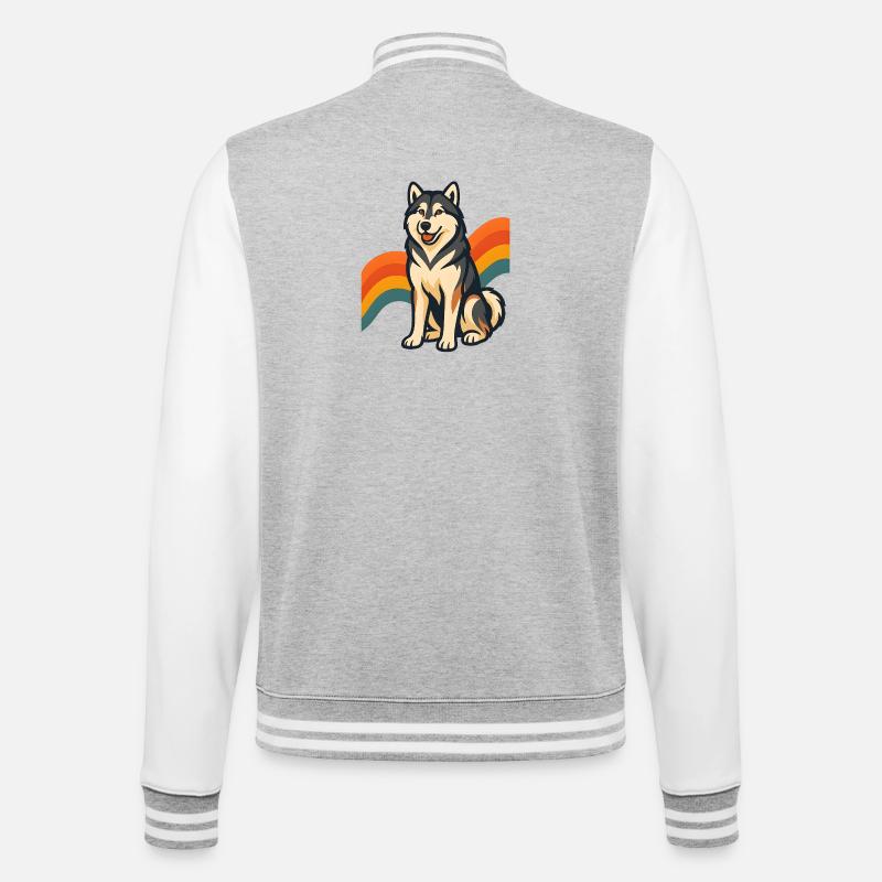 Alaskan Malamute Hund mit Regenbogenhintergrund - College-Sweatjacke - Grau meliert/Weiß