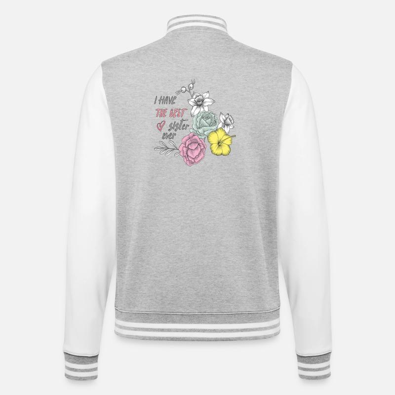 Beste Schwester Blüten Herz  - College-Sweatjacke - Grau meliert/Weiß