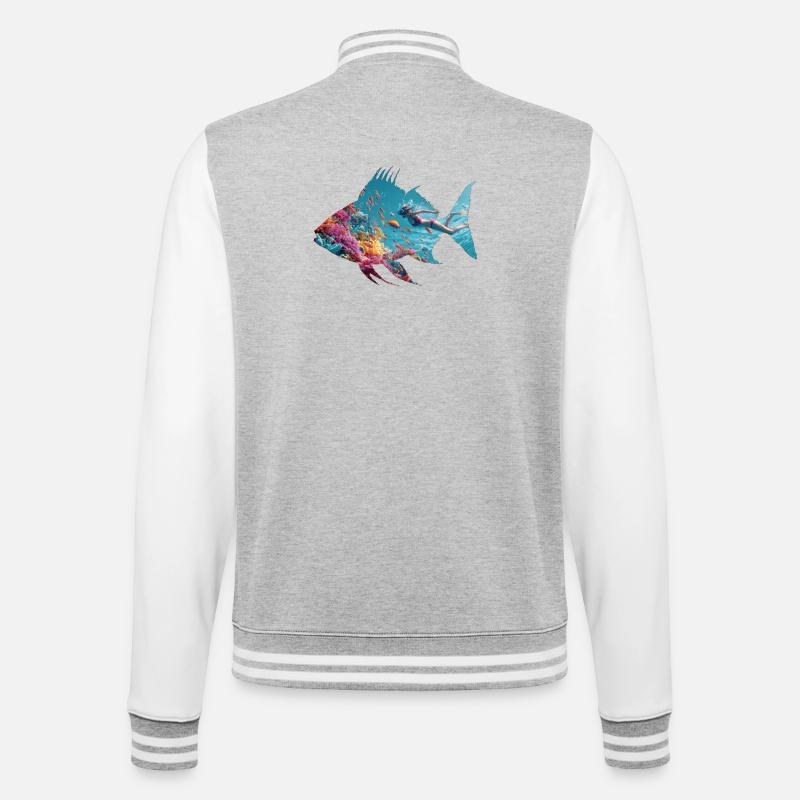 Silhouette de poisson sous-marin avec plongeur - Veste Teddy - gris chiné / blanc